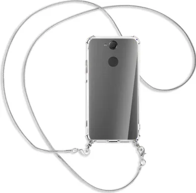 Produktbild von Handykette Backcover-Schutzhülle mit Band (Metall silberfarben) für Sony Xperia XA2 - silberfarbene Kette Snake
