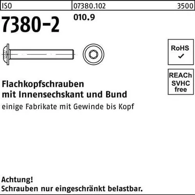 Produktbild von Flachkopfschraube ISO 7380-2 Bund/Innen-6kt M6x 6 010.9 500 Stück