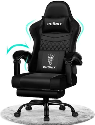 Produktbild von Aiibot Gaming Stuhl, Ergonomischer Gaming Sessel,Schreibtischstuhl,Gamingstuhl mit Fußstütze,Gaming stuhl 150 kg,verstellbare Rückenlehne,Schwarz