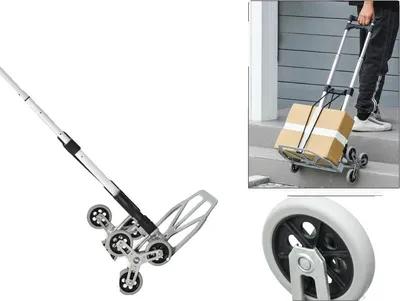 Zdjęcie produktu dla Wózek ręczny, materiał aluminiowy, 3 koła, nośność do 70 kg, składana konstrukcja, uchwyt z regulacją wysokości
