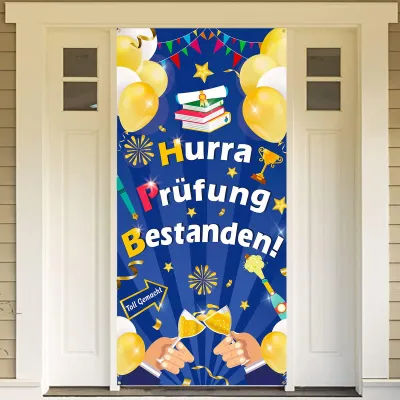 Productafbeelding van Feestbanner 'Hurra, examen geslaagd' voor graduatie en feestdecoratie 185 x 90 cm