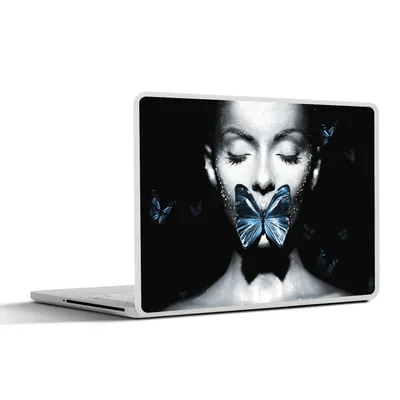 Produktbild von MuchoWow® Laptop Aufkleber Sticker Cover Frau - Schmetterling - Chic 25x18 cm - Laptop-Deko
