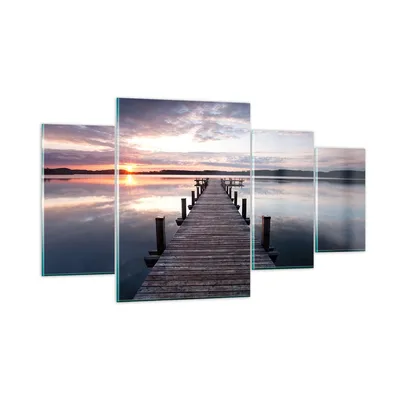 Produktbild von Bilder auf glas - Fußgängerbrücke See Sonnenuntergang Abend - 160x90cm - Glasbilder - Wandbilder - Kunstdruck - Wanddekoration aus Glas - Glas Bilder - Wandbild auf Glas - GDL160x90-2635