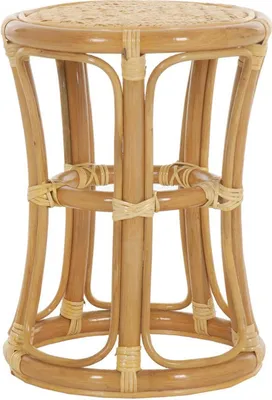 Produktbild von KRINES HOME Hoher Rattan Hocker Rund Sitzhocker aus echtem Rattan / Rattanhocker Blumenhocker Beistell Hocker Fußhocker (Honig)