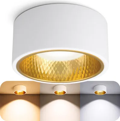 Produktbild von SSC-LUXon OLINO Deckenlampe weiß rund wechselbare Front (gold oder silber) - Aufbaustrahler drei einstellbaren Lichtfarben 3CCT mit LED Lampe GX53 230V
