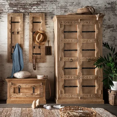Produktbild von SIT Möbel Dielen-Set aus Mangoholz | 4-tlg. | natur lackiert | 1 Schuhschrank, 2 Garderobenpaneele | B 100 x T 45 x H 180 cm | 18001-72 | Serie DAIPUR