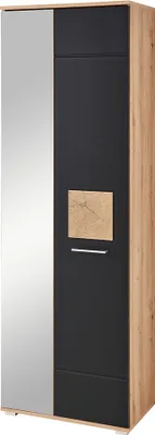 Produktbild von Garderobenschrank mit Spiegeltür, Eiche Nb. mit schwarz supermatt FARGO-36, B/H/T ca. 65/195/38 cm