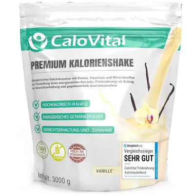 Produktbild von Trinknahrung hochkalorisch für Gewichtszunahme | Kohlenhydrate als Kalorien Shake von CaloVital | Hochdosiert & viele Vitamine (Vanille 3Kg), Pulver