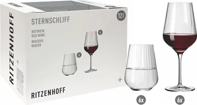 Produktbild von Rotwein- und Wasserglas-Set "Sternschliff" 12-teilig