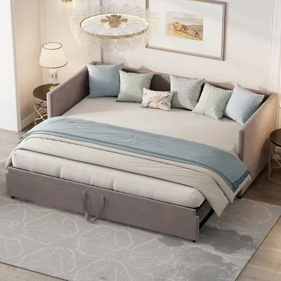 Immagine prodotto di ProximaX Divano letto estraibile in velluto grigio con reti a doghe,Letto multifunzionale con reti a doghe (90/180 * 200 cm)