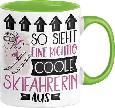 Produktbild von Skifahrerin Geschenk Tasse Lustig Geschenkidee für Skifahrerin Geburtstag So Sieht Eine Richtig Coole Skifahrerin Aus Frauen Spruch (Grün)