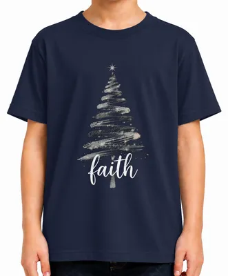 Produktbild von Faith Weihnachtsbaum Christlich Glitzer Silber Glaube Weihnachten Kinder T-Shirt, Navy, 116