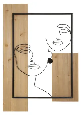 Image de Panneau mural Faces en fer et bois, 63×90 cm