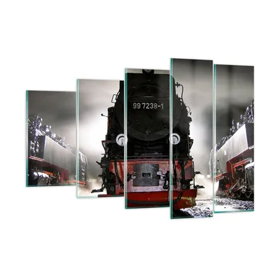 Produktbild von Bilder auf glas - Dampflokomotive Gleise Nebel - 150x100cm - Glasbilder - Wandbilder - Kunstdruck - zum Aufhängen bereit - Wanddekoration aus Glas - Glas Bilder - Wandbild auf Glas - GEG150x100-0281