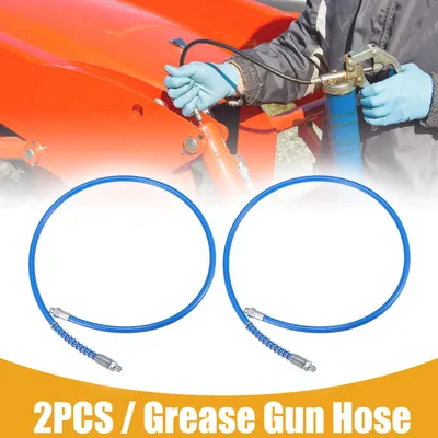 Image de 2 Pièces Tuyau de Graissage Flexible Universel de 37 Pouces avec Filetage 1/8" NPT - Rallonge de Tuyau de Graissage pour Remorque - Antidérapant - Métal Bleu