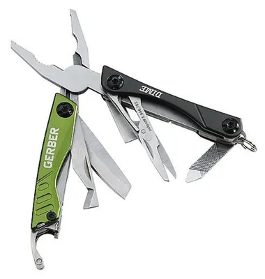 Gerber Mini-Tool  DIME  grau-grün  Zange  Klinge  Schere Vorderseite