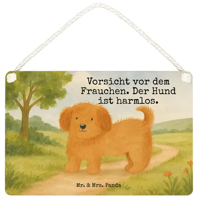 Produktbild von Mr. & Mrs. Panda Holzschild Hund Flauschig Design DIN A6 - Weiß - Geschenk, Witzig, Sprüche, Niedlich, Wandbild Holz, Hunde, kleine aufmerksamkeit, Türschild, wandtafel