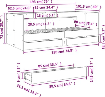 Produktbild von vidaXL Tagesbett mit Schubladen ohne Matratze Weiß 90x190 cm