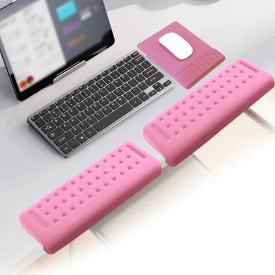 Zdjęcie produktu dla Ergonomiczny zestaw podkładki pod nadgarstek i podkładki pod mysz, pianka memory, różowy, zestaw 3 sztuk