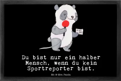 Produktbild von Mr. & Mrs. Panda Sauberlaufmatte Sportreporter Herz 40 x 60 cm - Schwarz - Geschenk, fußmatte, Schmutzfangmatte, Schmutzmatte, Bodenvorleger, Fussmatte, Schmutzfänger