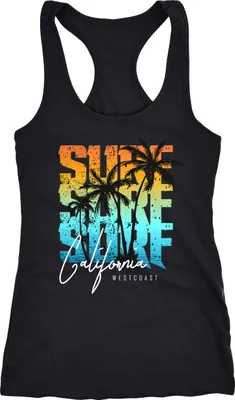 Produktbild von Damen Tank-Top Sommer Surf California Palmen Racerback Neverless® schwarz-türkis M