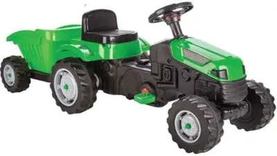 Image de Tracteur et remorque pour enfants, tracteur à pédales, tracteur pour enfants avec remorque, siège réglable, klaxon, à partir de 3 ans