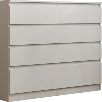 A white dresser with eight drawers.