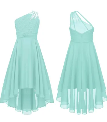Immagine prodotto di Elegante abito da sposa monospalla per bambina | Festoso abito da fioraia | Lungo, ideale per eventi serali | Taglia 170-176 cm