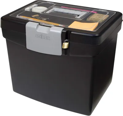 Image de Storex 61504C01C : Boîte de rangement portable avec couvercle organisateur, classeur en plastique