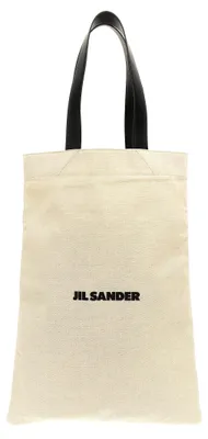 Image de Jil Sander Flat Shopper Large cabas crème-noir, toile lin