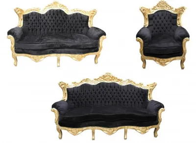 Produktbild von Casa Padrino Barock Wohnzimmer Set Schwarz/Gold - 3er Sofa+2er Sofa + 1 Sessel