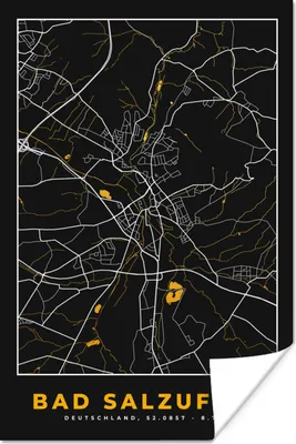 Produktbild von MuchoWow® Poster Deutschland - Schwarz und Gold - Bad Salzuflen - Stadtplan - Karte 40x60 cm - Plakate für die Wand - Poster Babyzimmer