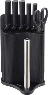 Obrázek produktu pro Sada nožů Klausberg KB 7977, 8 kusů, nerezová ocel, stojan, držák na papírové utěrky, černá