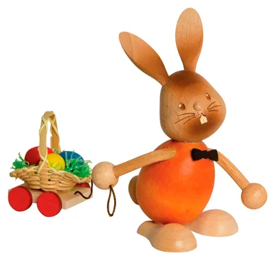 Produktbild von Drechslerei Kuhnert - Dekofigur aus Holz - Hase Stupsi mit Eierwagen - ca. 12cm