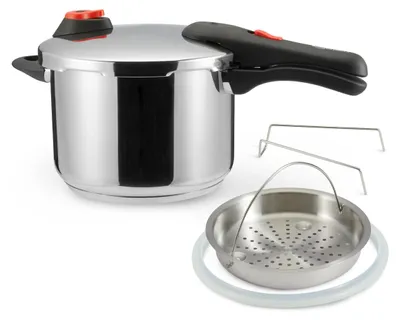 Productafbeelding van A. RVS snelkookpan - met stoomfunctie, geschikt voor inductiekookplaten - 6 liter