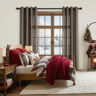 Productafbeelding van Gordijn met linnenlook, 140 x 245 cm, 2-delig, met oogjes, voor de woonkamer
