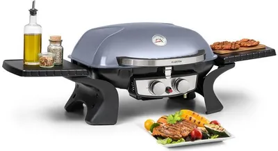 Produktbild von Klarstein Parforce Duo Gasgrill BBQ-Gasbrenner (4,4 kW, 2 x Brenner, Gastyp: Butan/Propan, Verbrauch: 363 g/h, 15000 BTU, 300 °C, elektrische Zündung, abnehmbare Seitenteile, Deckel) grau