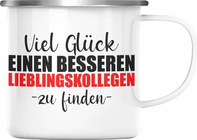 Produktbild von Trendation - Jobwechsel Emaille Tasse Geschenk Kollegin Kollege Lustig Abschiedsgeschenk Sprüche - Viel Glück Besseren Lieblingskollegen (Silber)