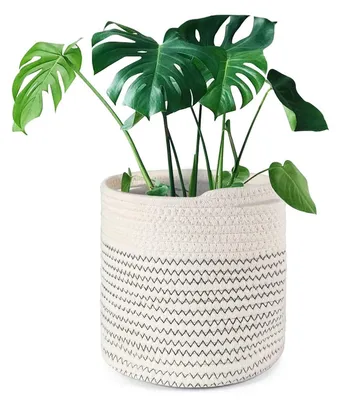 Immagine prodotto di Cesto per piante con inserto, 20 cm, tessuto in cotone, nero/bianco. Ideale per l'arredamento della casa e per la conservazione