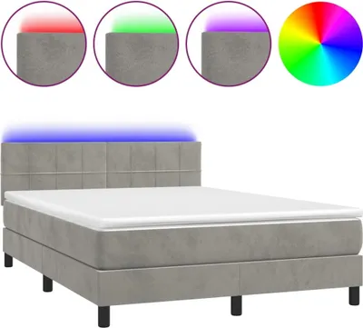 Obrázok produktu pre vidaXL Boxspring posteľ s matracom a LED diódou Light Grey 140x200 cm Velvet