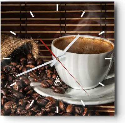 Produktbild von Wanduhr - Quadrat - Glasuhr - Aroma Kaffee Getreide - 30x30cm - Schleichendes Uhrwerk - Lautlos - zum Aufhängen bereit - Dekoration Modern - Wanddekoration aus Glas - C3AC30x30-2382