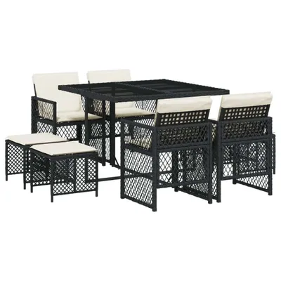 Obrázek produktu pro vidaXL 9dílný zahradní jídelní set s polštáři Black Poly Rattan