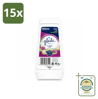 Zdjęcie produktu dla 15 sztuk odświeżacza powietrza Glade Relaxing Zen w żelu, 150 g - zestaw ekonomiczny