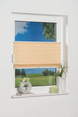 Image de K-home, store vénitien plissé en bambou, couleur naturelle, dimensions 110 x 130 cm (largeur x longueur)