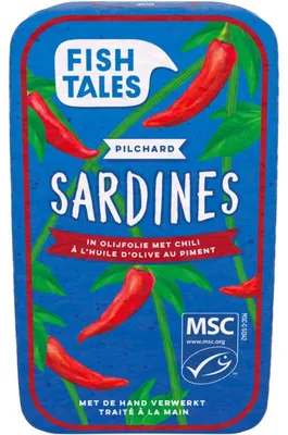 Produktbild von Fish Tales Sardines in Olijfolie mit Chili, 120 g – Feine Sardinenfilets