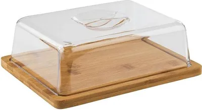 Produktbild von Tablett mit Haube - Eckiges Holztablett aus Bambus mit Abdeckhaube (24 x 18,5 cm, Höhe: 8 cm) - Käseglocke, Käsebrett