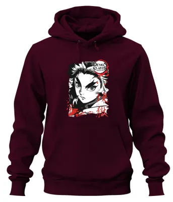 Produktbild von Demon Slayer Kimetsu no Yaiba Rengoku Feuer Anime Hoodie Kapuzenpullover, Burgundy, L