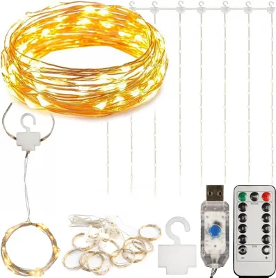 Zdjęcie produktu dla Kurtyna Świetlna Na Okno 300 Led 3×3 Lampki Świąteczne Choinkowe Girlanda Ciepły Biały