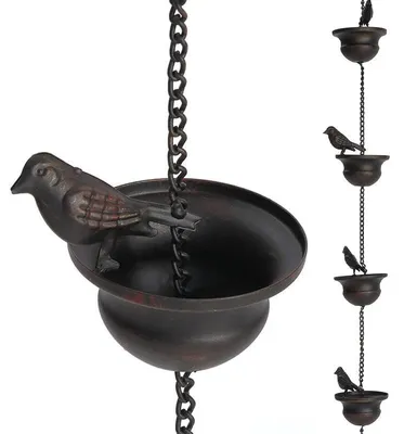 Produktbild von Regenkette Vogel Metall, Regenrinnenkette Rostbeständig, Regenfänger für Außenbereich bei Starkregen