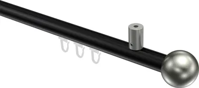 Produktbild von Interdeco Innenlaufstange / Gardinenstange mit Innenlauf Schwarz / Edelstahl-Optik, Typ Sonius Luino (Kugel) Deckenmontage, 20 mm Ø 1-läufig, 200 cm
